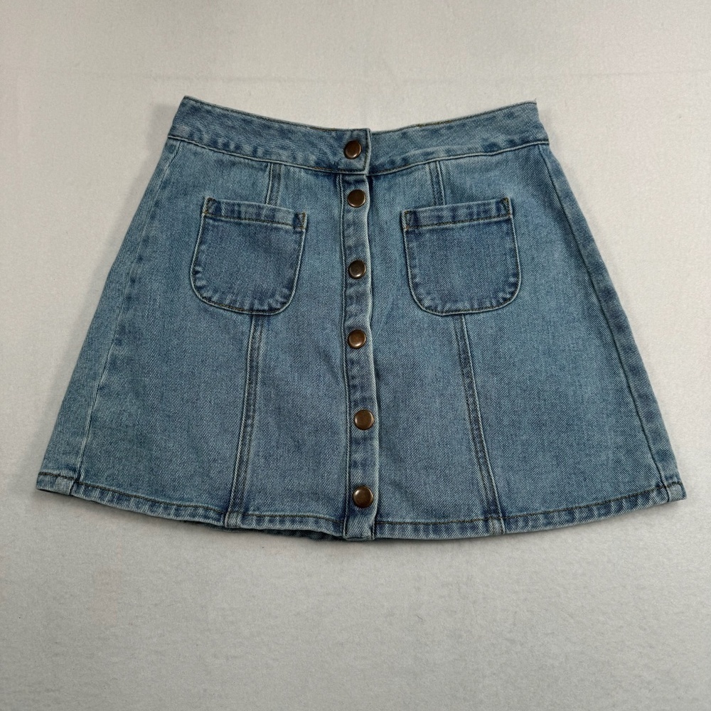 Melville Snap Button Down Mini Denim Jean Skirt Womens Sz 26 Light Wash Preppy